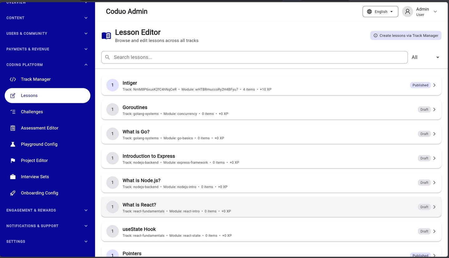 Coduo Admin Panel - Lesson Editor Global View