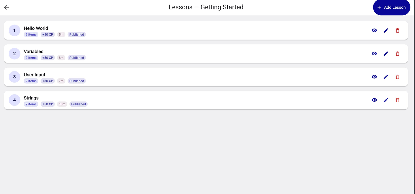 Coduo Admin Panel - Lessons Within a Module