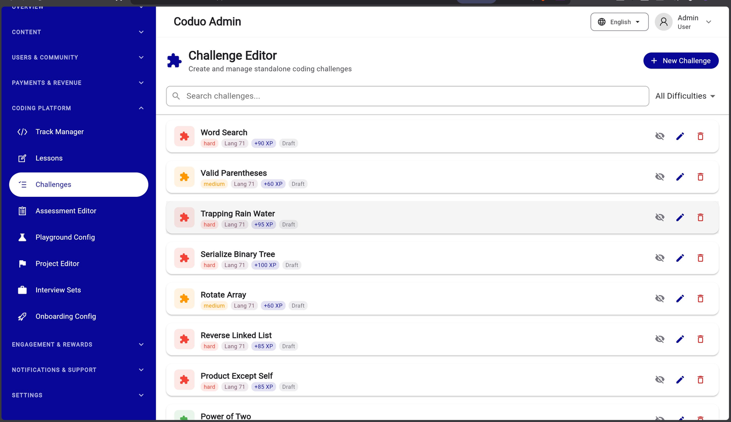 Coduo Admin Panel - Challenge Editor