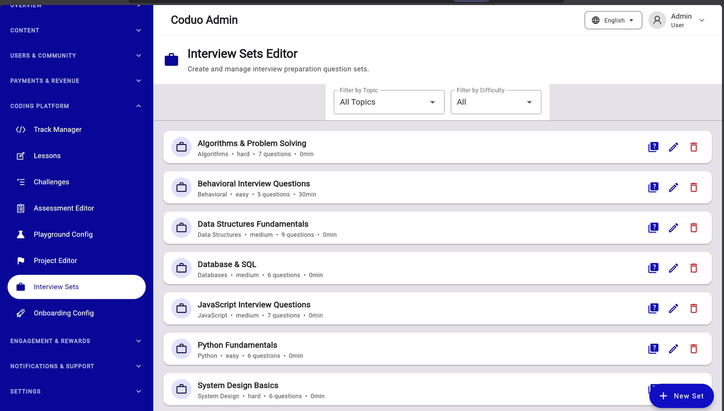 Coduo Admin Panel - Interview Sets Editor