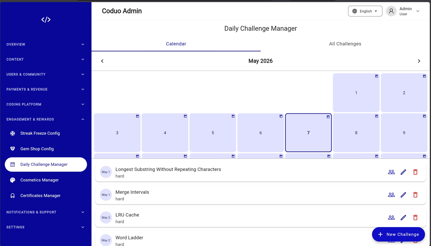 Coduo Admin Panel - Daily Challenge Manager