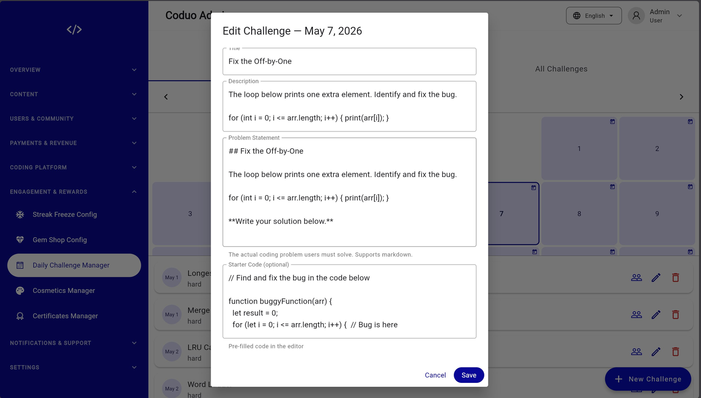 Coduo Admin Panel - Edit Challenge Modal